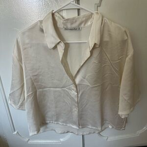 Abercrombie & Fitch Ivory Satin Button Down Shirt